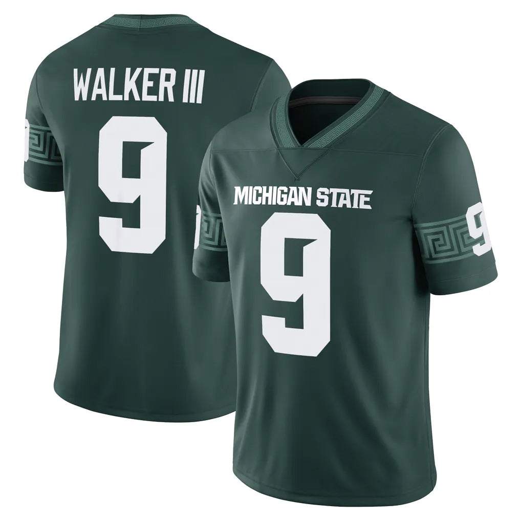 Michigan St. #9 Walker III Player College Football V Neck Short Sleeve Green Jersey Kenneth For Men Youth Women