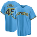 Milwaukee #45 Uribe Player Baseball Short Sleeve Light Blue Jersey Abner For Men Women Youth Gift