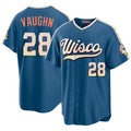 Milwaukee #28 Vaughn Player Baseball Short Sleeve Blue Jersey Andrew For Men Women Youth Gift