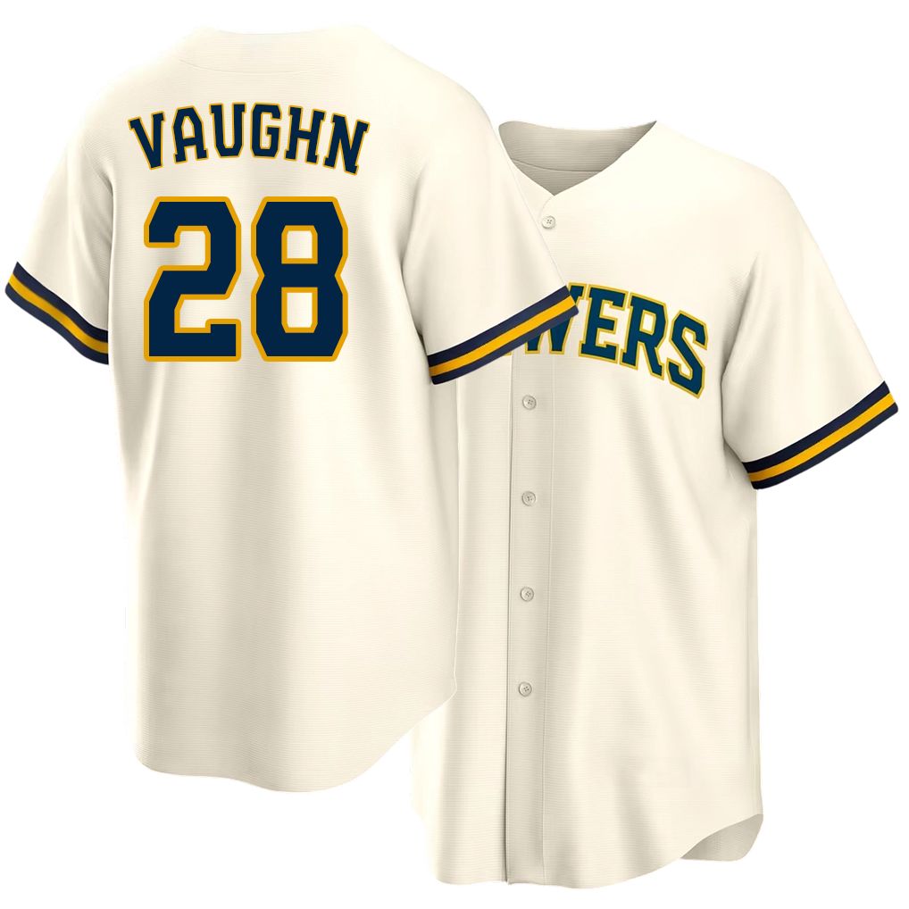 Milwaukee #28 Vaughn Player Baseball Short Sleeve Cream Jersey Andrew For Men Women Youth Gift
