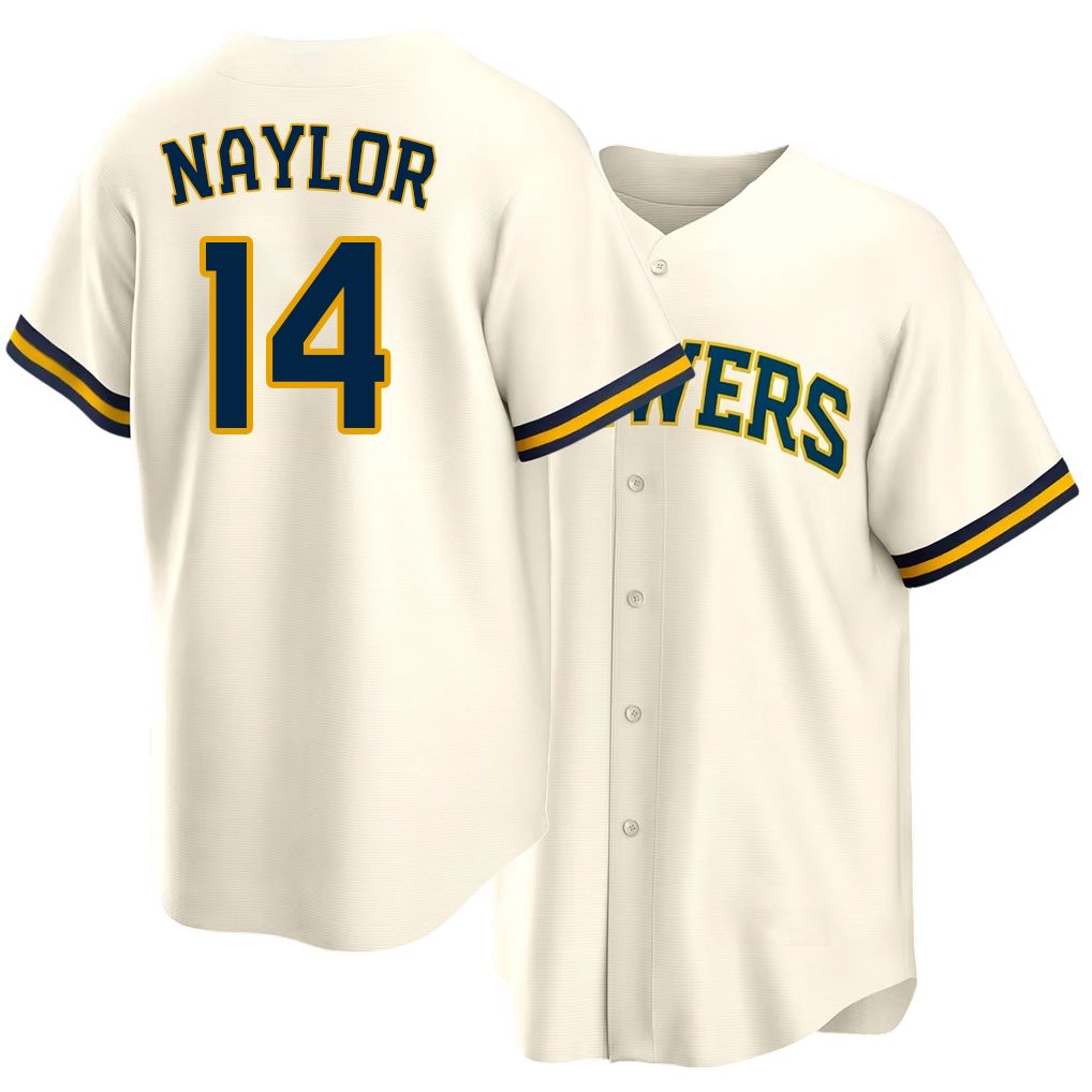 Milwaukee #14 Naylor Player Baseball Short Sleeve Cream Jersey Bo For Men Women Youth Gift