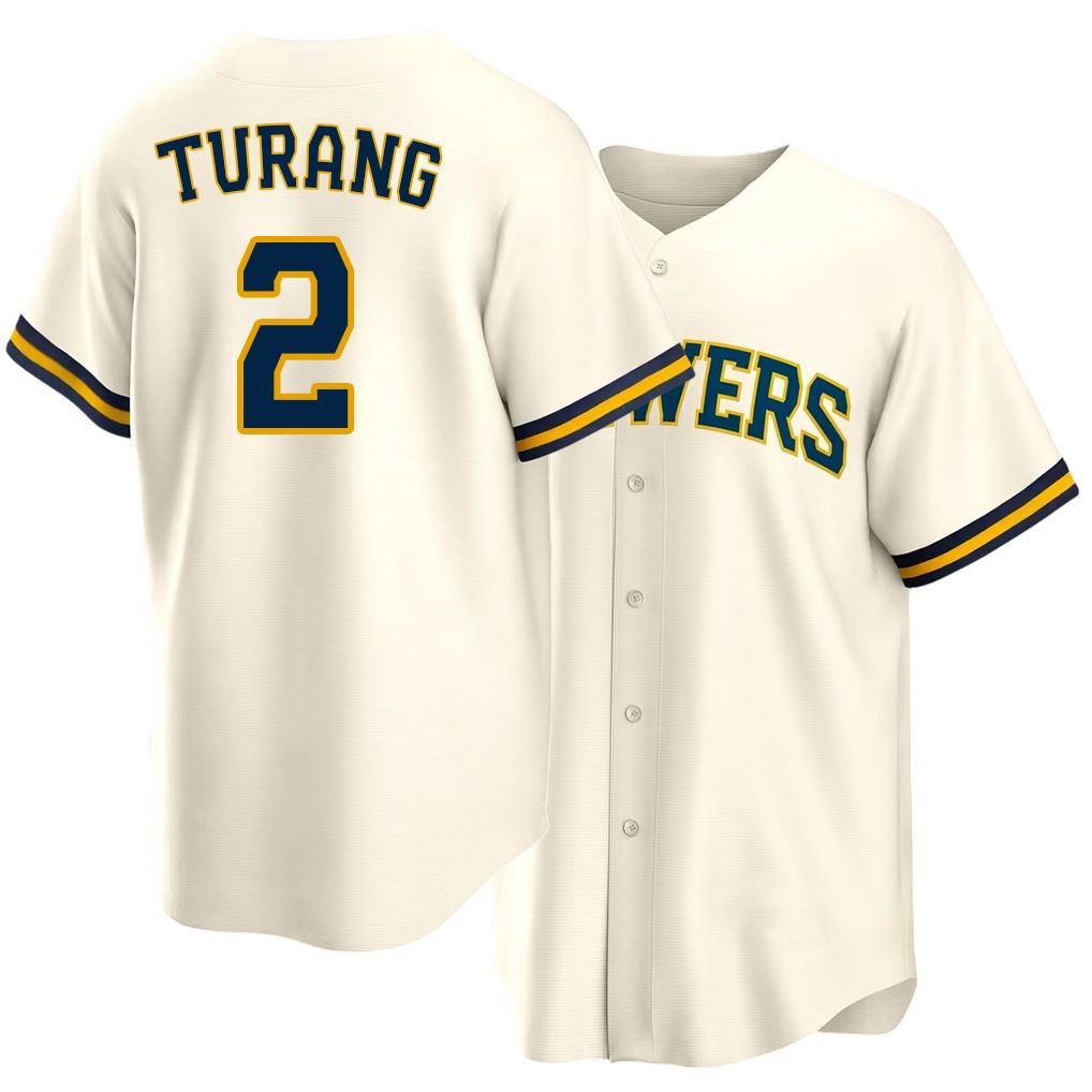 Milwaukee #2 Turang Player Baseball Short Sleeve Cream Jersey Brice For Men Women Youth Gift