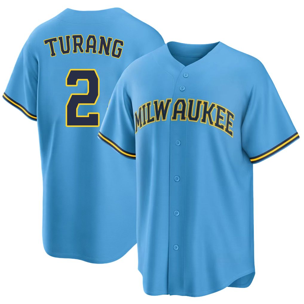 Milwaukee #2 Turang Player Baseball Short Sleeve Light Blue Jersey Brice For Men Women Youth Gift
