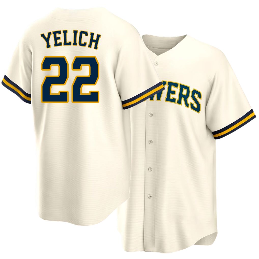 Milwaukee #22 Yelich Player Baseball Short Sleeve Cream Jersey Christian For Men Women Youth Gift