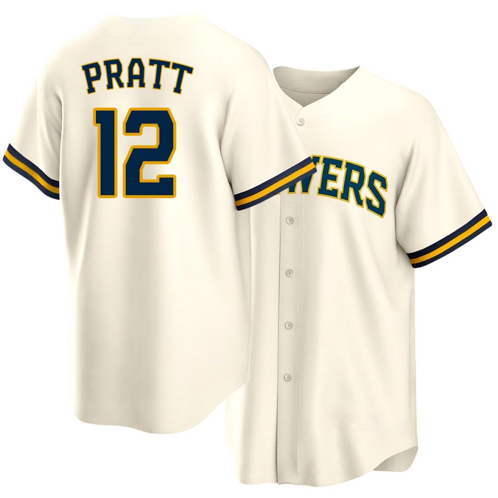 Milwaukee #12 Pratt Player Baseball Short Sleeve Cream Jersey Cooper For Men Women Youth Gift