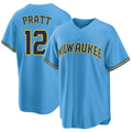 Milwaukee #12 Pratt Player Baseball Short Sleeve Light Blue Jersey Cooper For Men Women Youth Gift