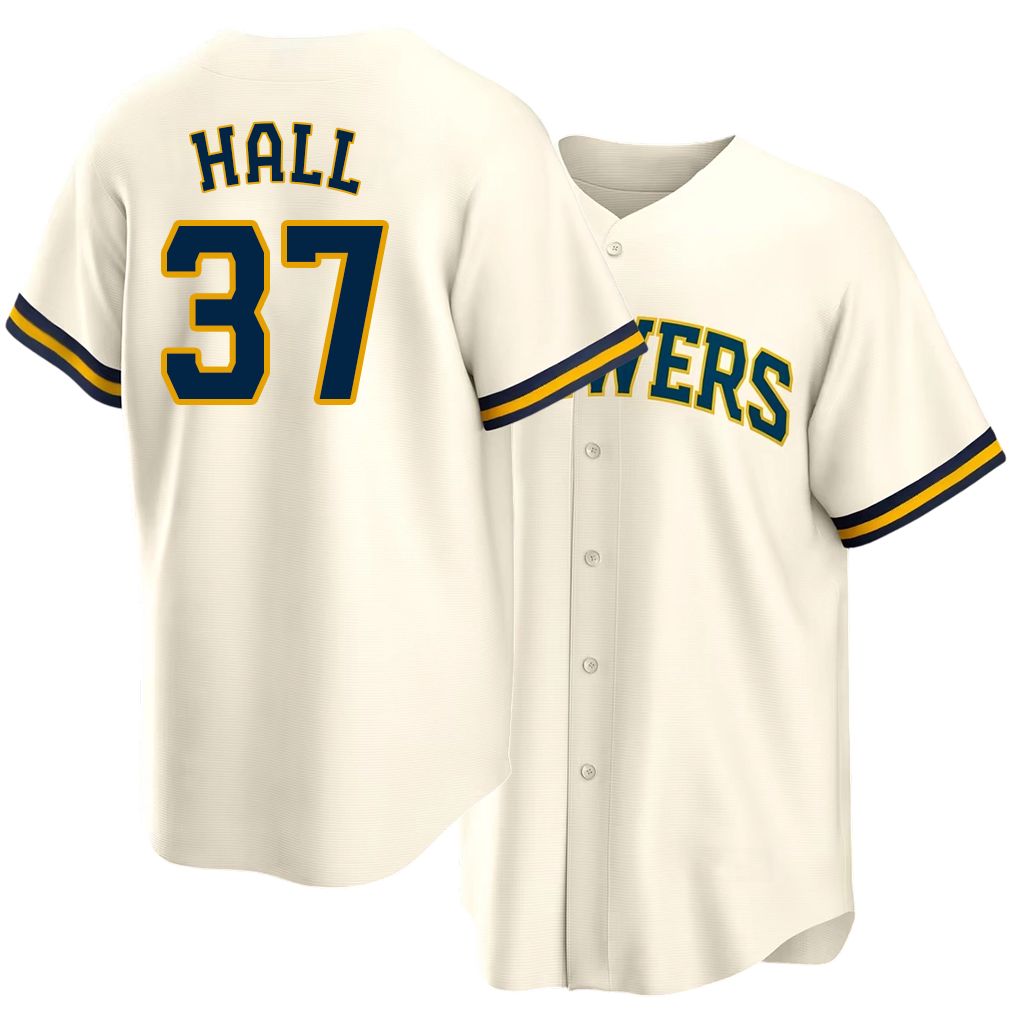 Milwaukee #37 Hall Player Baseball Short Sleeve Cream Jersey DL For Men Women Youth Gift