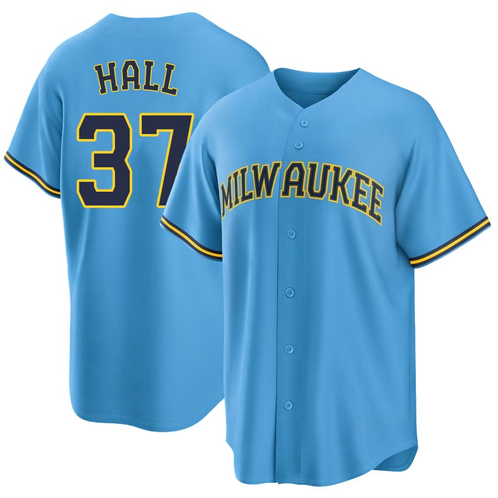 Milwaukee #37 Hall Player Baseball Short Sleeve Light Blue Jersey DL For Men Women Youth Gift