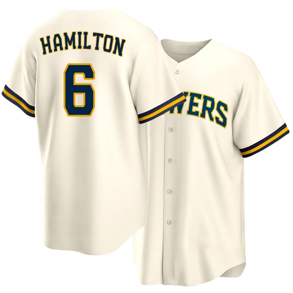 Milwaukee #6 Hamilton Player Baseball Short Sleeve Cream Jersey David For Men Women Youth Gift