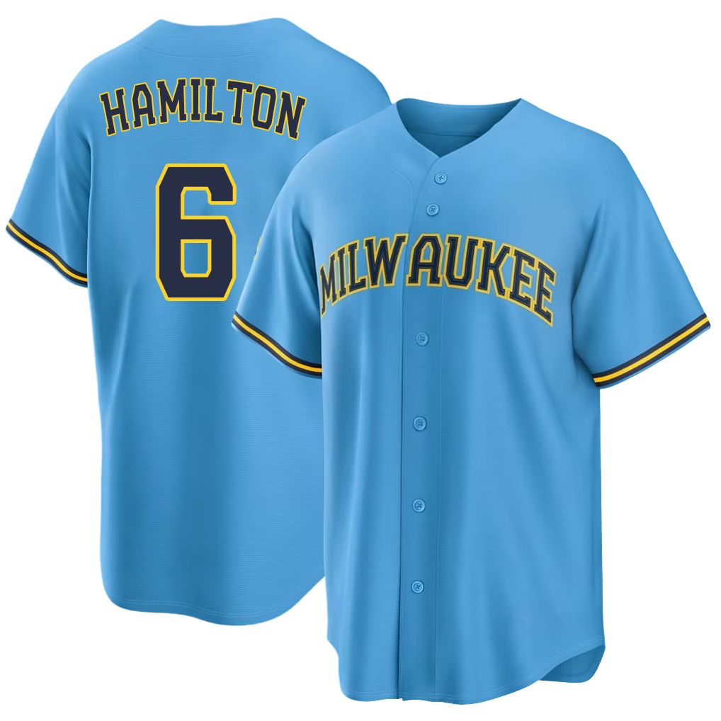 Milwaukee #6 Hamilton Player Baseball Short Sleeve Light Blue Jersey David For Men Women Youth Gift