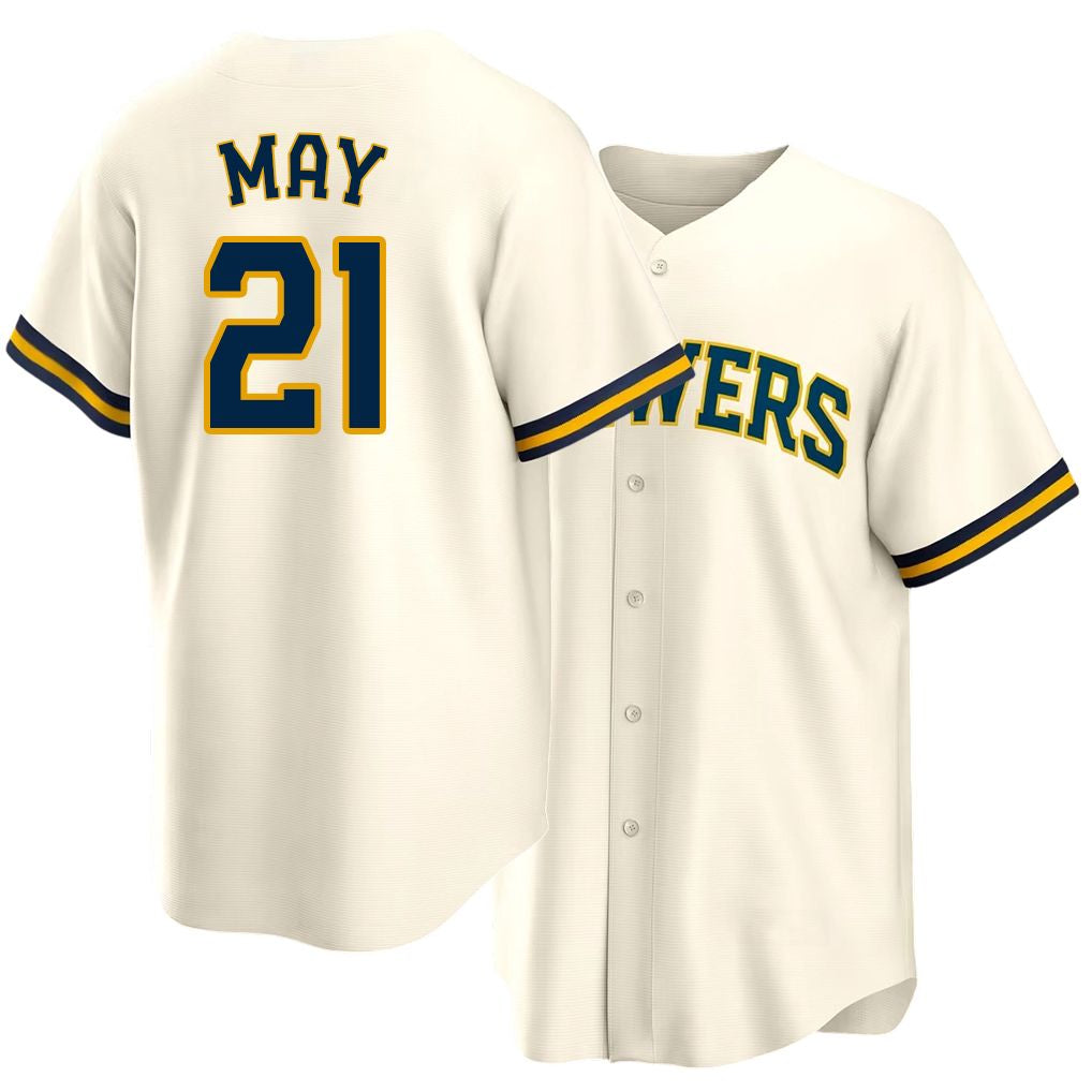 Milwaukee #21 May Player Baseball Short Sleeve Cream Jersey Dustin For Men Women Youth Gift