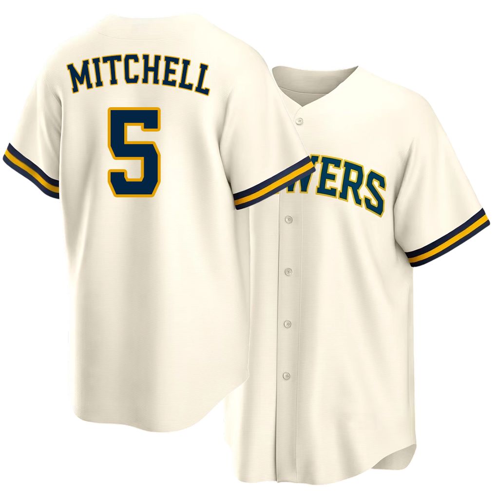 Milwaukee #5 Mitchell Player Baseball Short Sleeve Cream Jersey Garrett For Men Women Youth Gift
