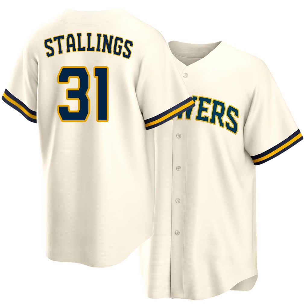Milwaukee #31 Stallings Player Baseball Short Sleeve Cream Jersey Garrett For Men Women Youth Gift