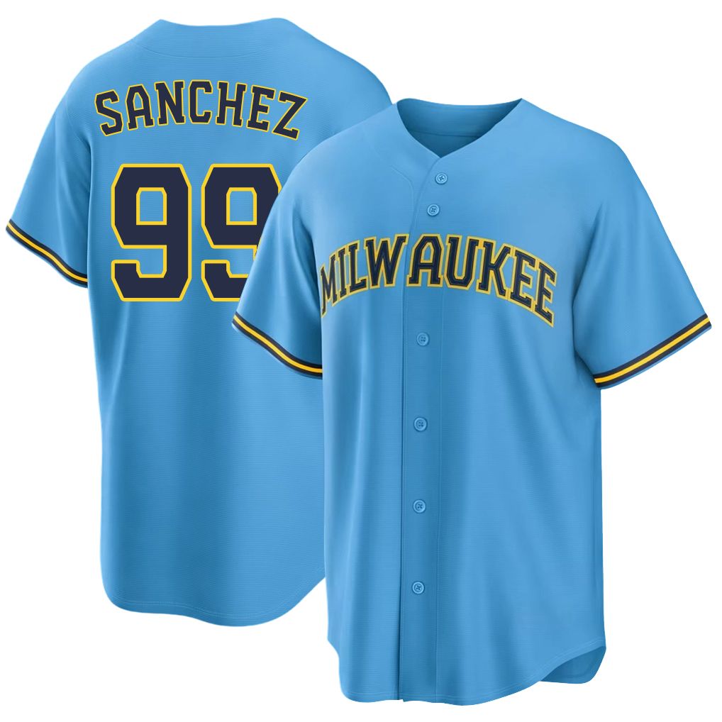 Milwaukee #99 Sánchez Player Baseball Short Sleeve Light Blue Jersey Gary For Men Women Youth Gift