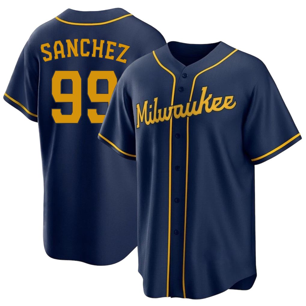 Milwaukee #99 Sánchez Player Baseball Short Sleeve Navy Jersey Gary For Men Women Youth Gift