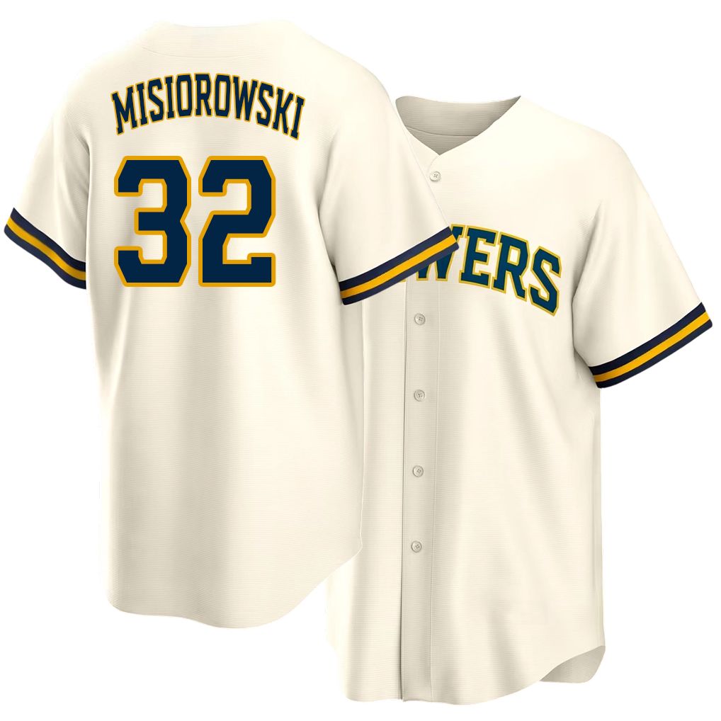 Milwaukee #32 Misiorowski Player Baseball Short Sleeve Cream Jersey Jacob For Men Women Youth Gift
