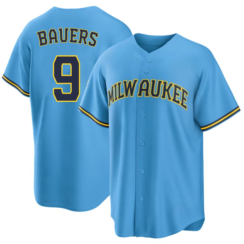 Milwaukee #9 Bauers Player Baseball Short Sleeve Light Blue Jersey Jake For Men Women Youth Gift