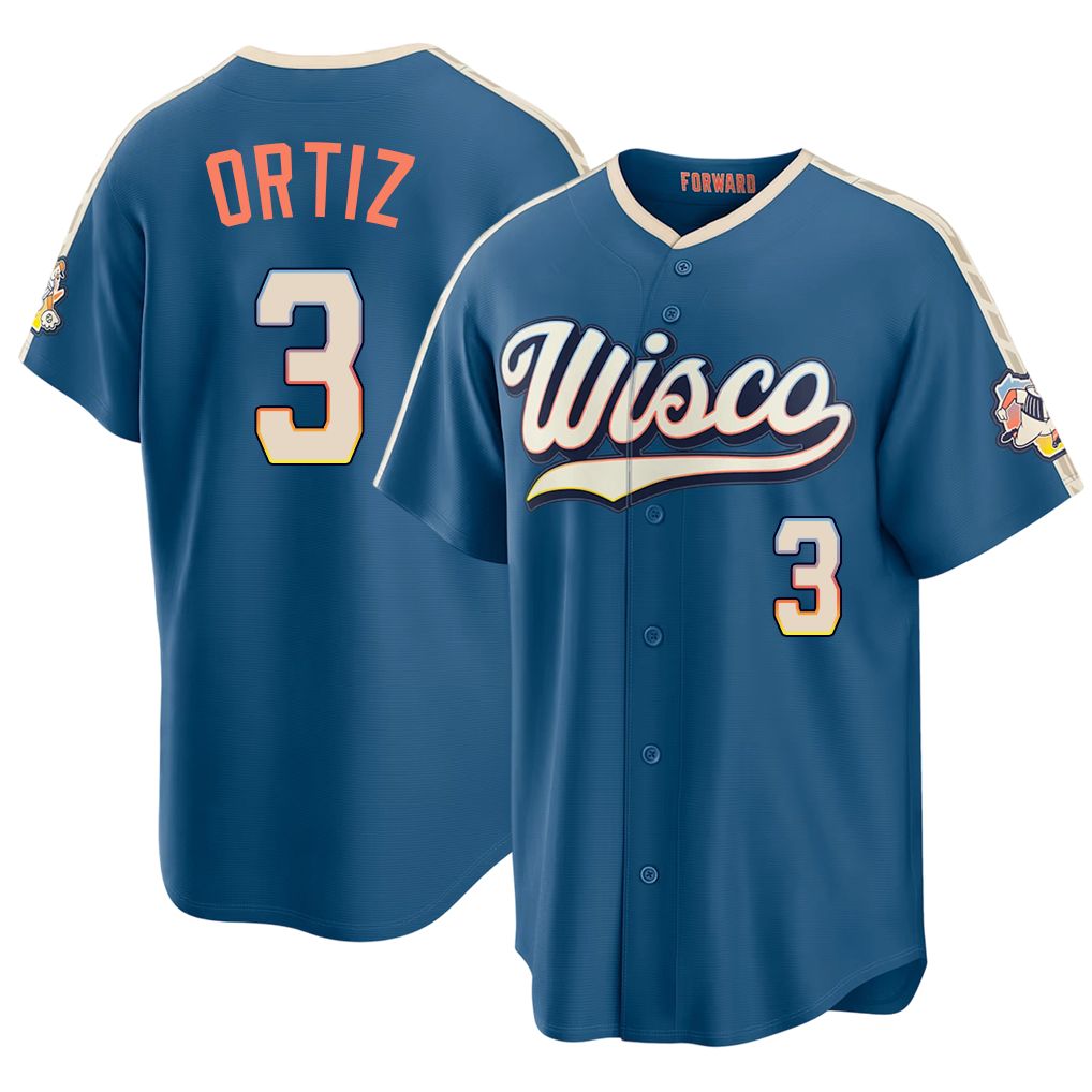 Milwaukee #3 Ortiz Player Baseball Short Sleeve Blue Jersey Joey For Men Women Youth Gift