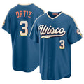 Milwaukee #3 Ortiz Player Baseball Short Sleeve Blue Jersey Joey For Men Women Youth Gift