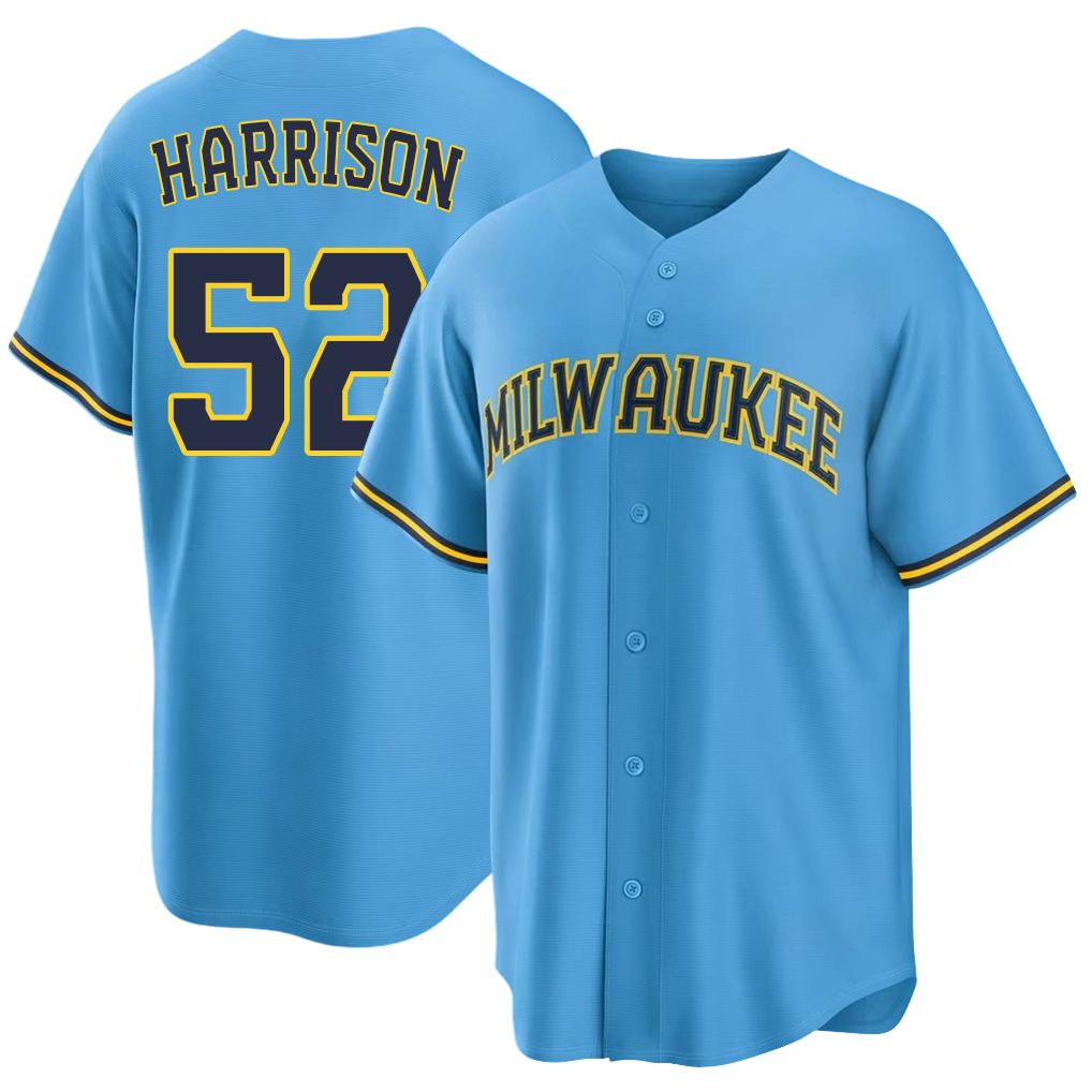 Milwaukee #52 Harrison Player Baseball Short Sleeve Light Blue Jersey Kyle For Men Women Youth Gift