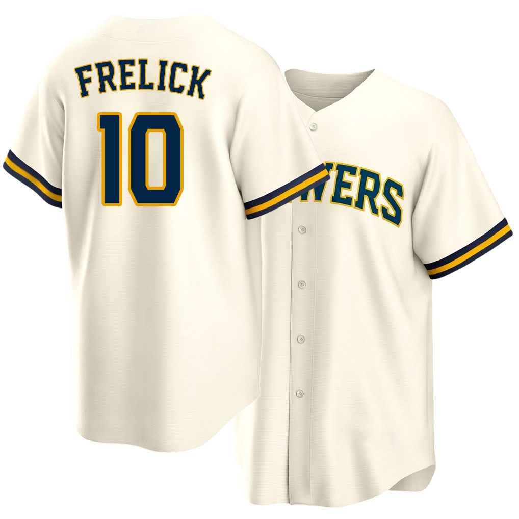Milwaukee #10 Frelick Player Baseball Short Sleeve Cream Jersey Sal For Men Women Youth Gift