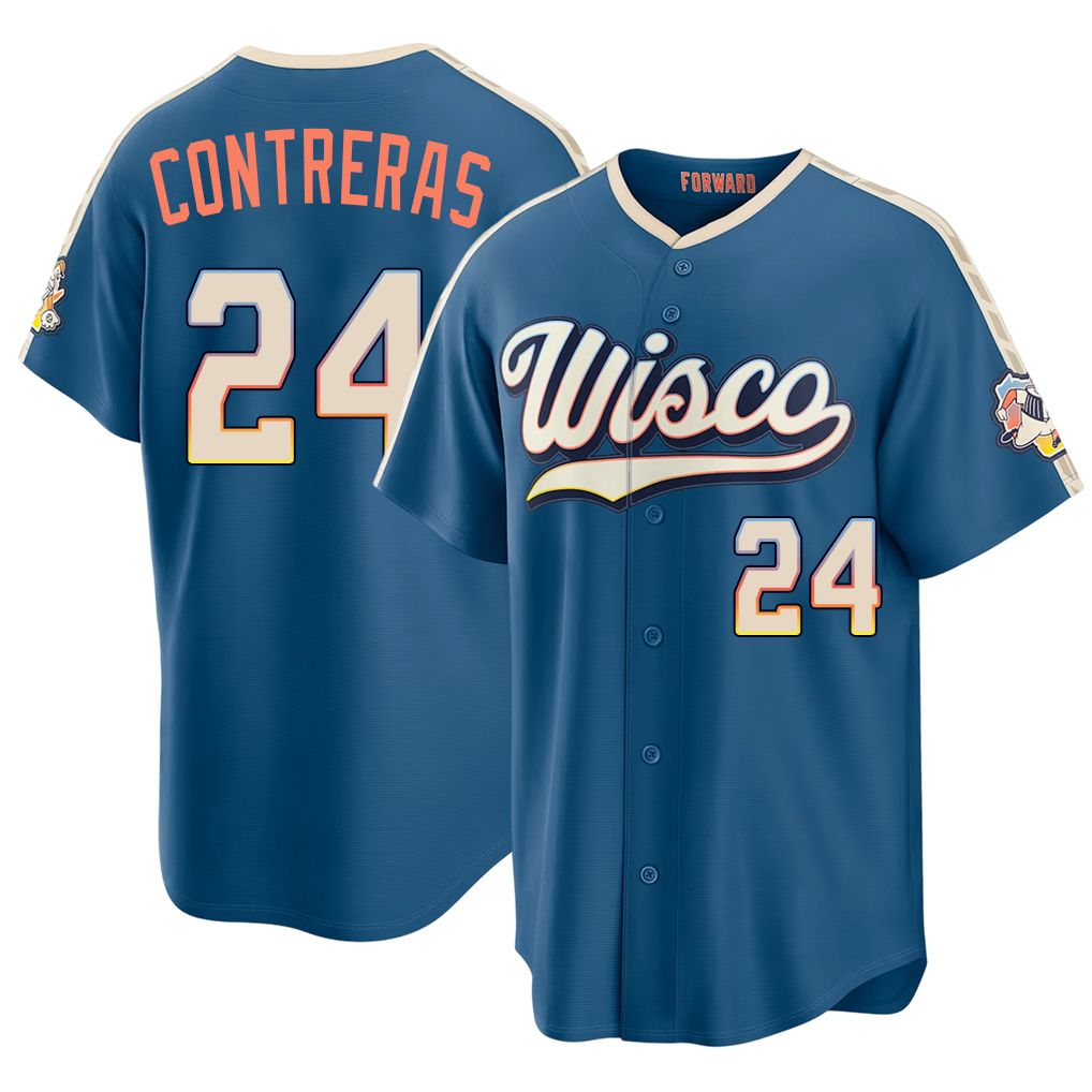 Milwaukee #24 Contreras Player Baseball Short Sleeve Blue Jersey William For Men Women Youth Gift