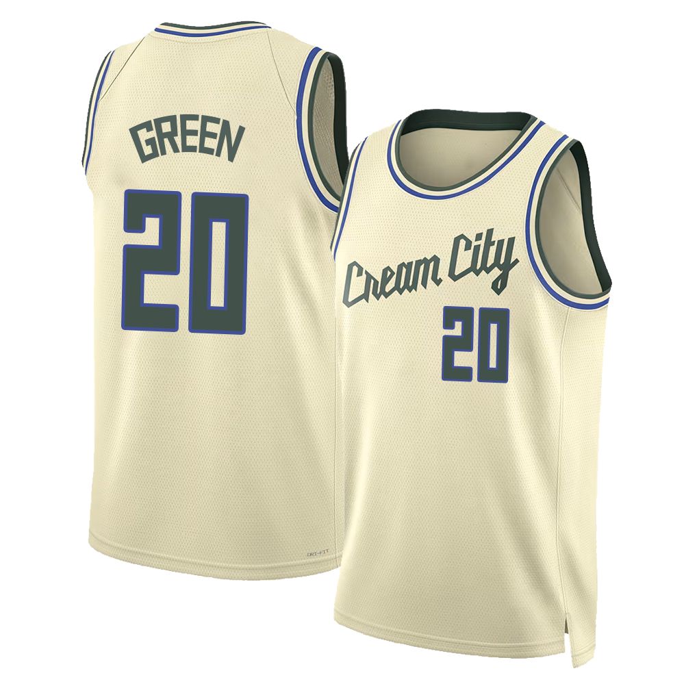 Milwaukee #20 Green Player Basketball Sleeveless Cream Jersey AJ For Adult Youth