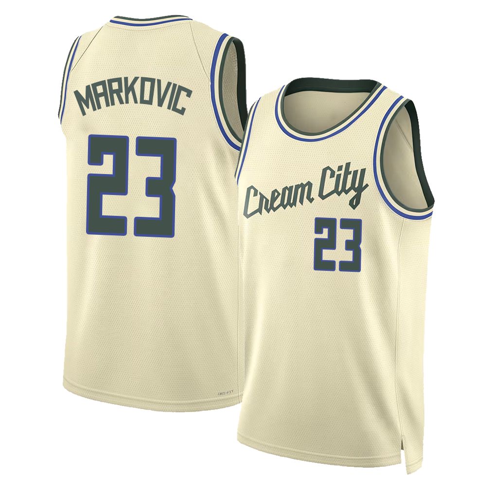 Milwaukee #23 Markovic Player Basketball Sleeveless Cream Jersey Bogoljub For Adult Youth