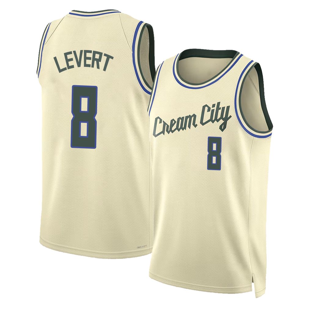 Milwaukee #8 LeVert Player Basketball Sleeveless Cream Jersey Caris For Adult Youth