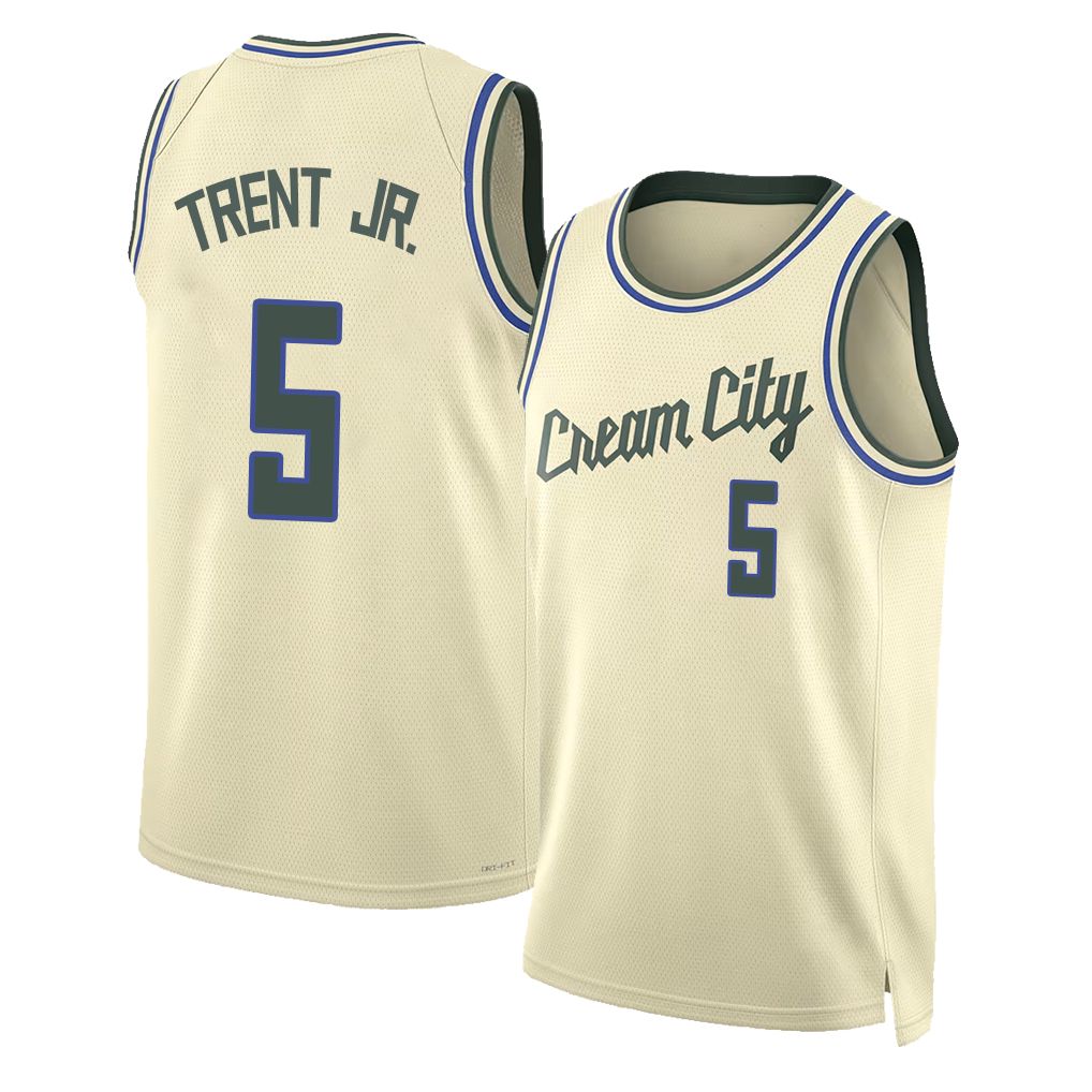 Milwaukee #5 Trent Jr. Player Basketball Sleeveless Cream Jersey Gary For Adult Youth