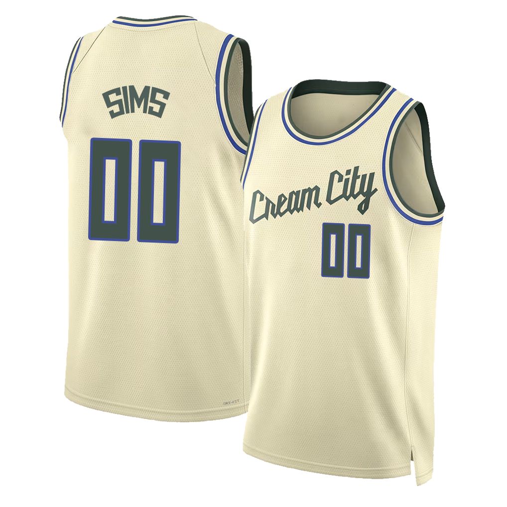 Milwaukee #00 Sims Player Basketball Sleeveless Cream Jersey Jericho For Adult Youth