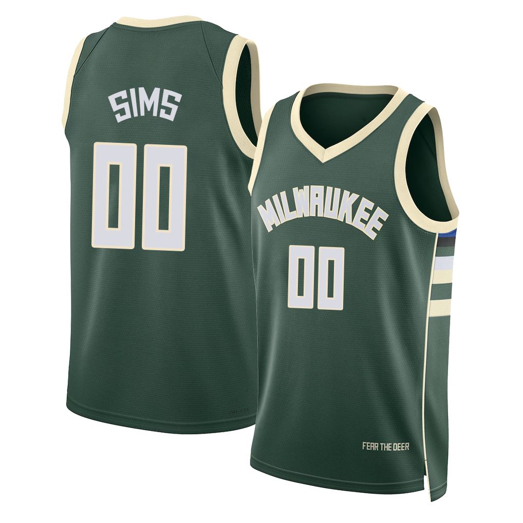 Milwaukee #00 Sims Player Basketball Sleeveless Green Jersey Jericho For Adult Youth