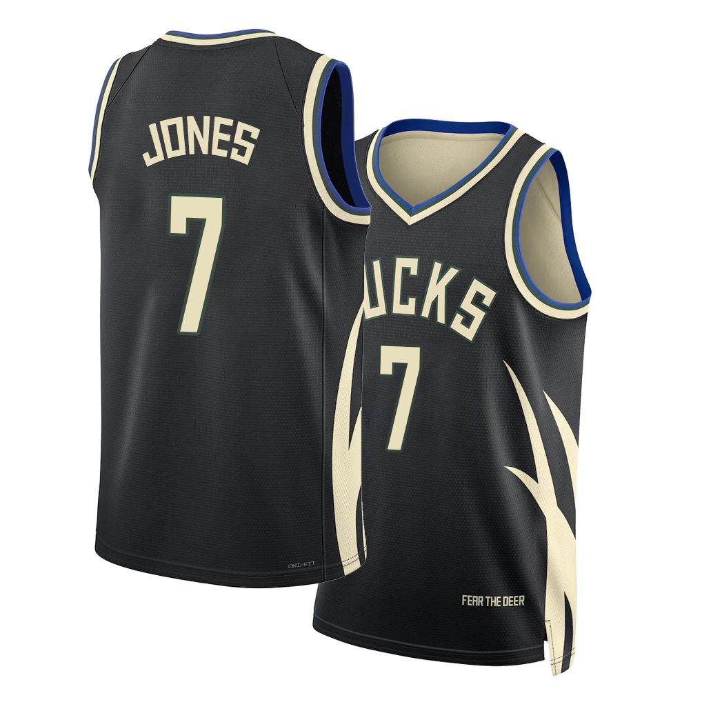 Milwaukee #7 Jones Player Basketball Sleeveless Black Jersey Kam For Adult Youth