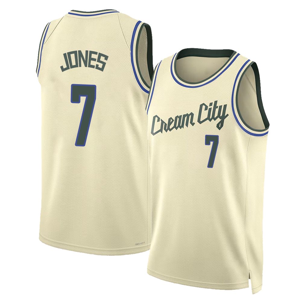 Milwaukee #7 Jones Player Basketball Sleeveless Cream Jersey Kam For Adult Youth