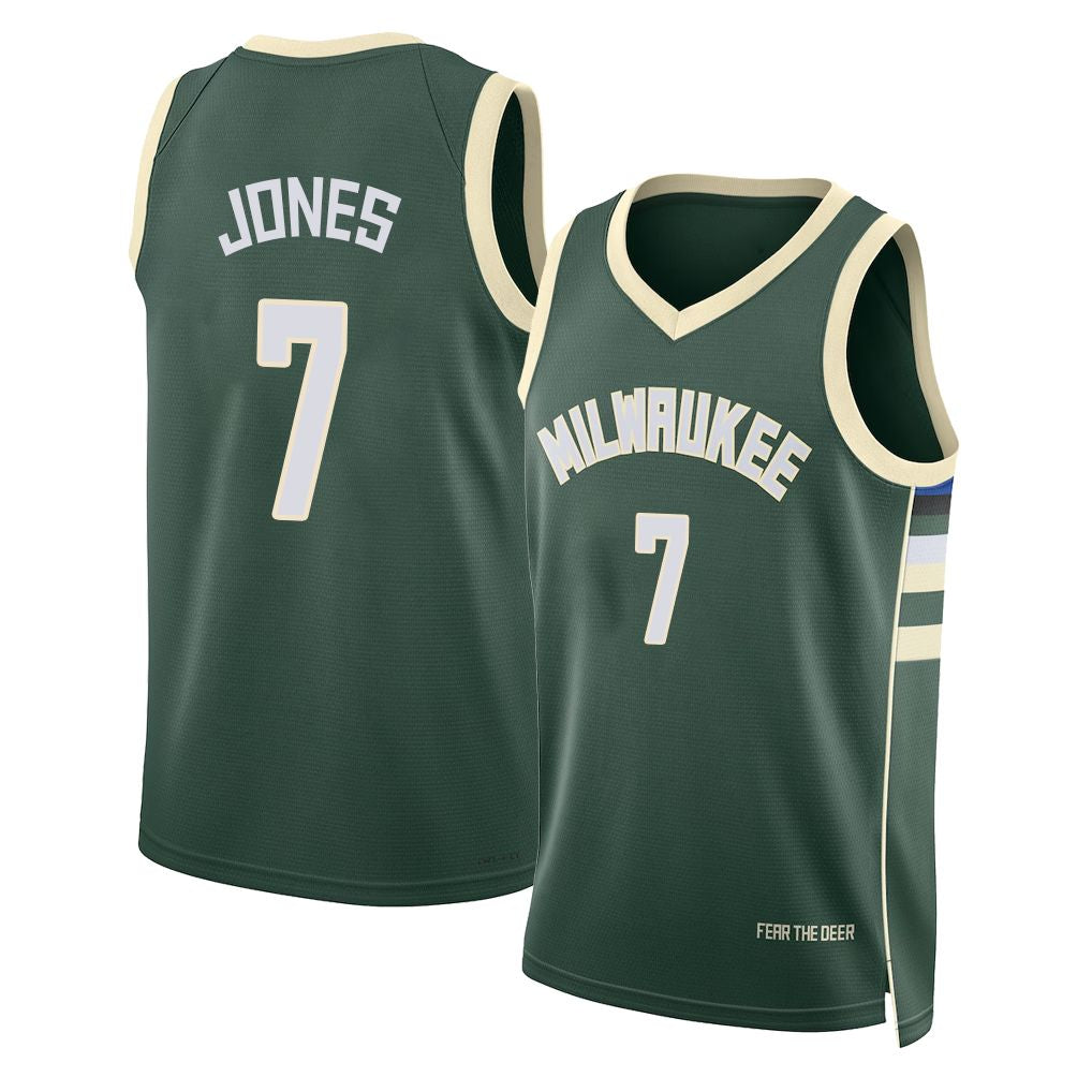 Milwaukee #7 Jones Player Basketball Sleeveless Green Jersey Kam For Adult Youth