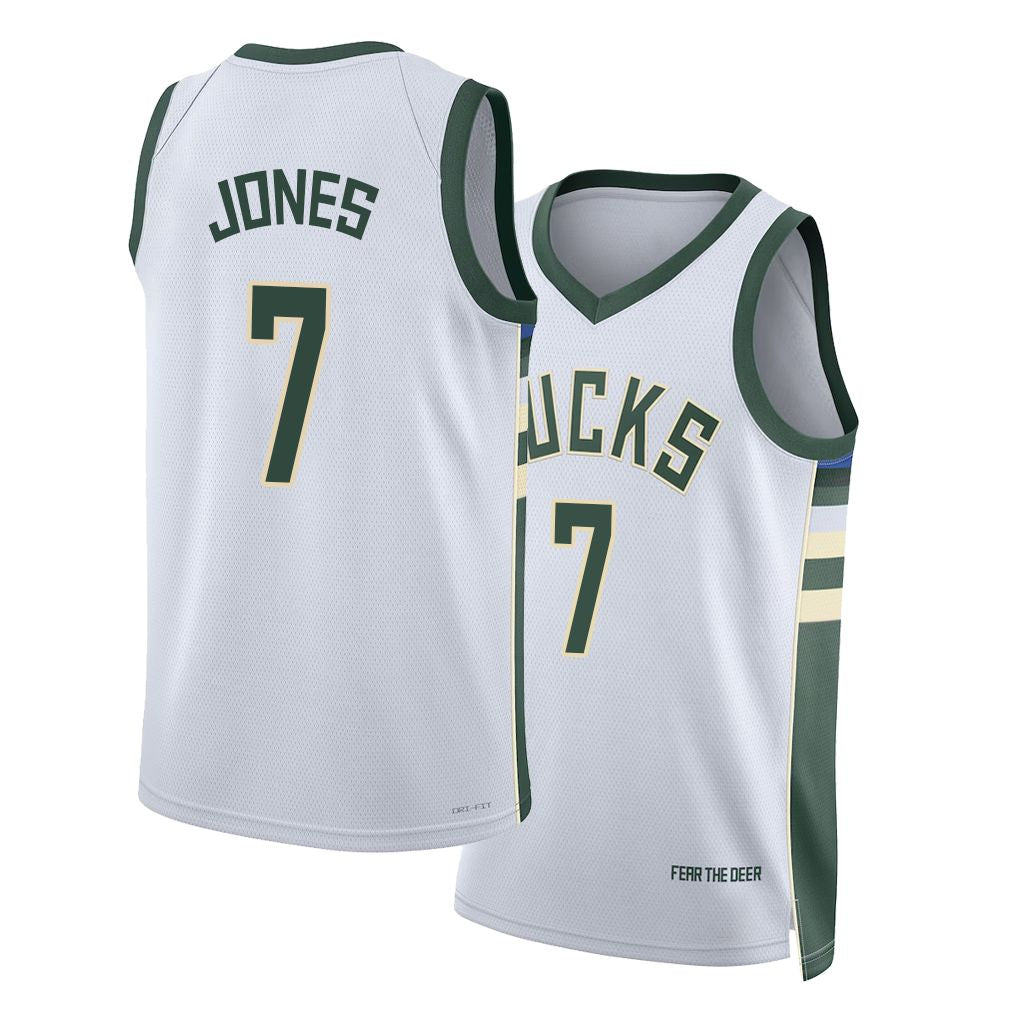 Milwaukee #7 Jones Player Basketball Sleeveless White Jersey Kam For Adult Youth