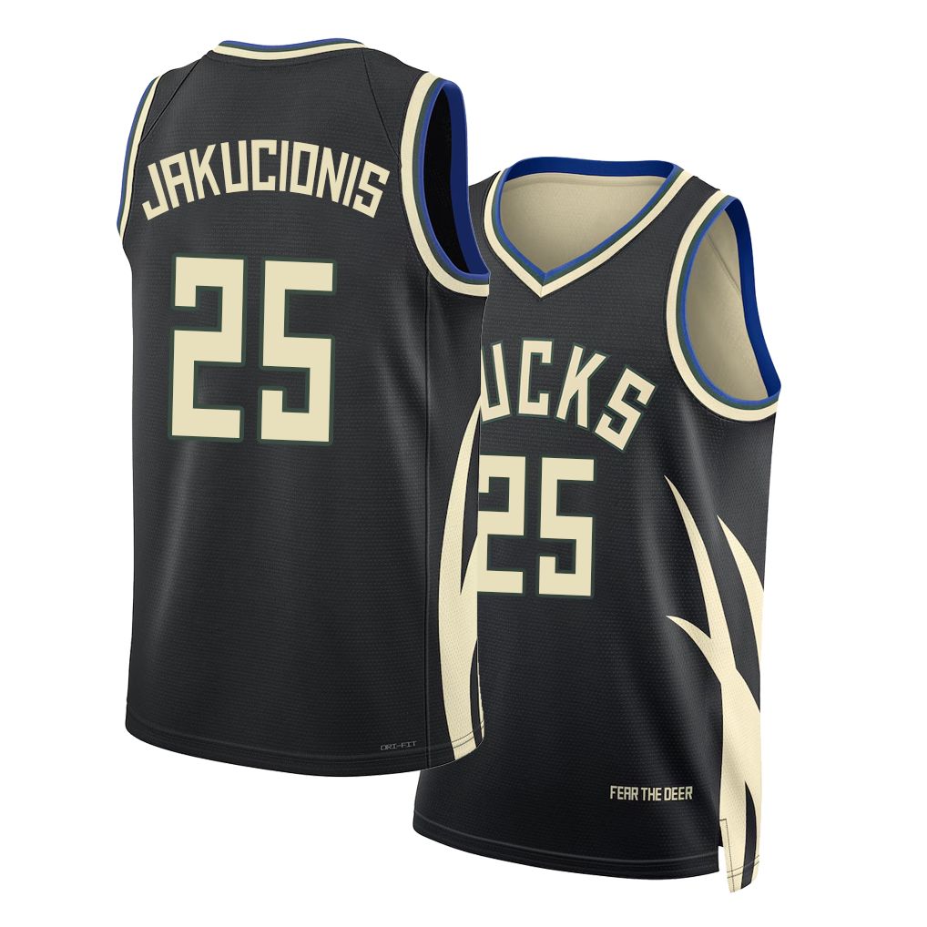 Milwaukee #25 Jakucionis Player Basketball Sleeveless Black Jersey Kasparas For Adult Youth