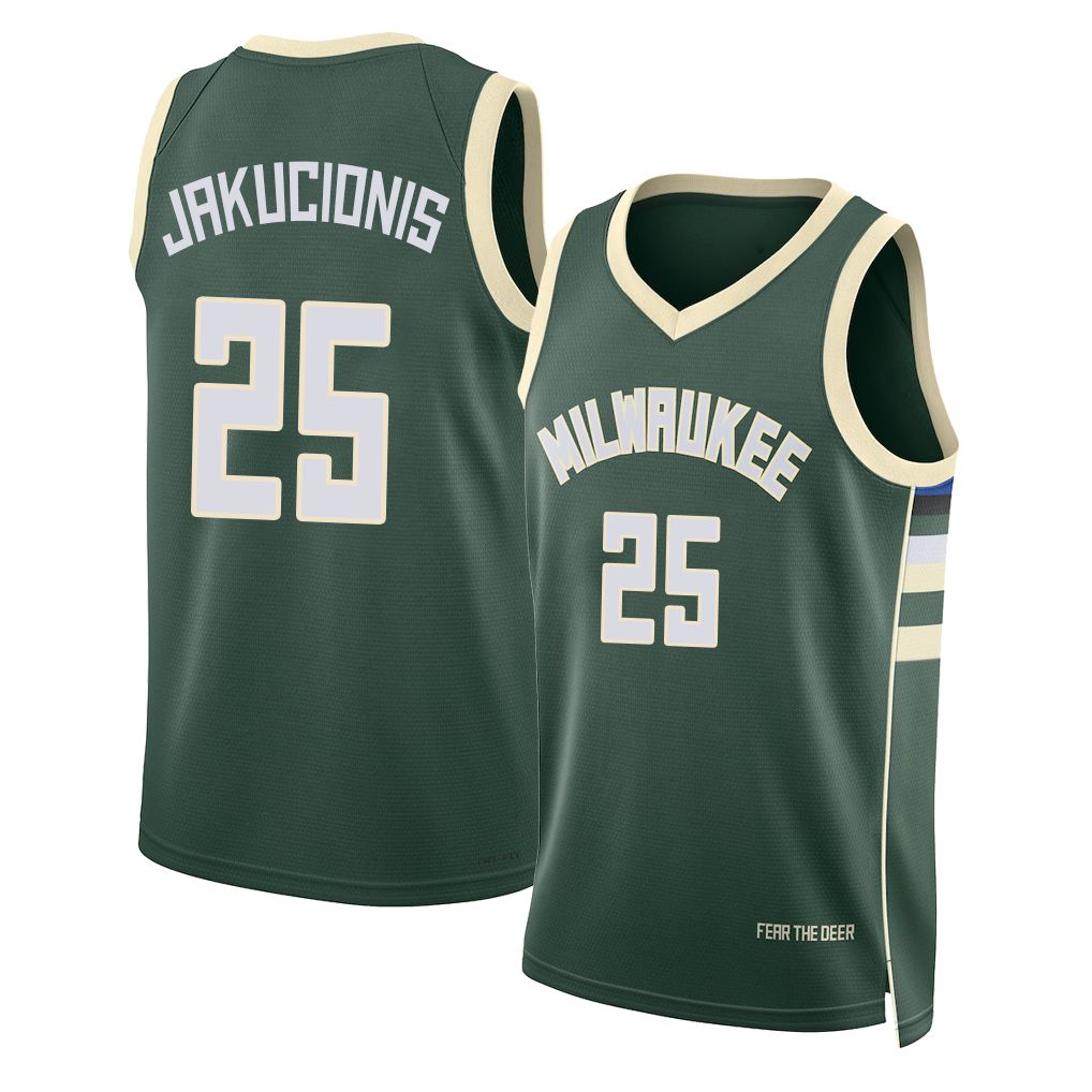 Milwaukee #25 Jakucionis Player Basketball Sleeveless Green Jersey Kasparas For Adult Youth