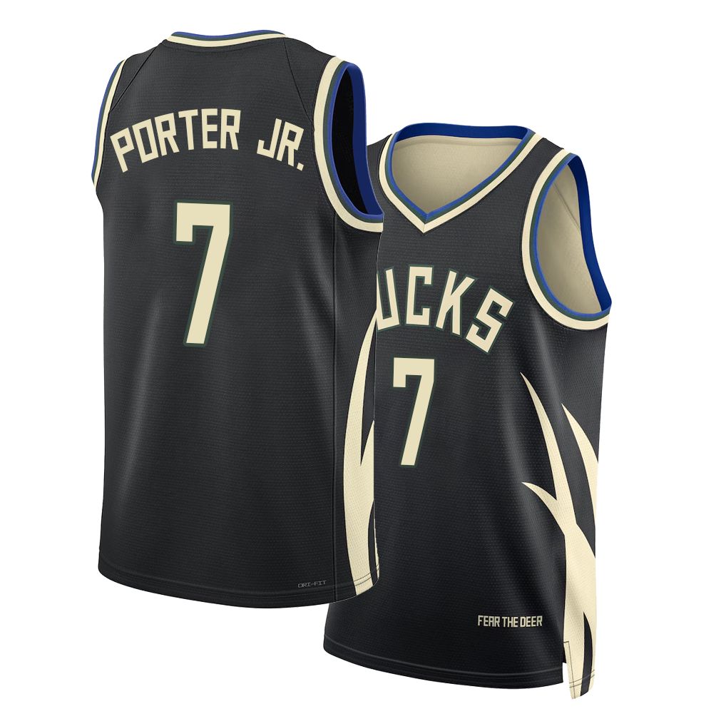 Milwaukee #7 Porter Jr. Player Basketball Sleeveless Black Jersey Kevin For Adult Youth