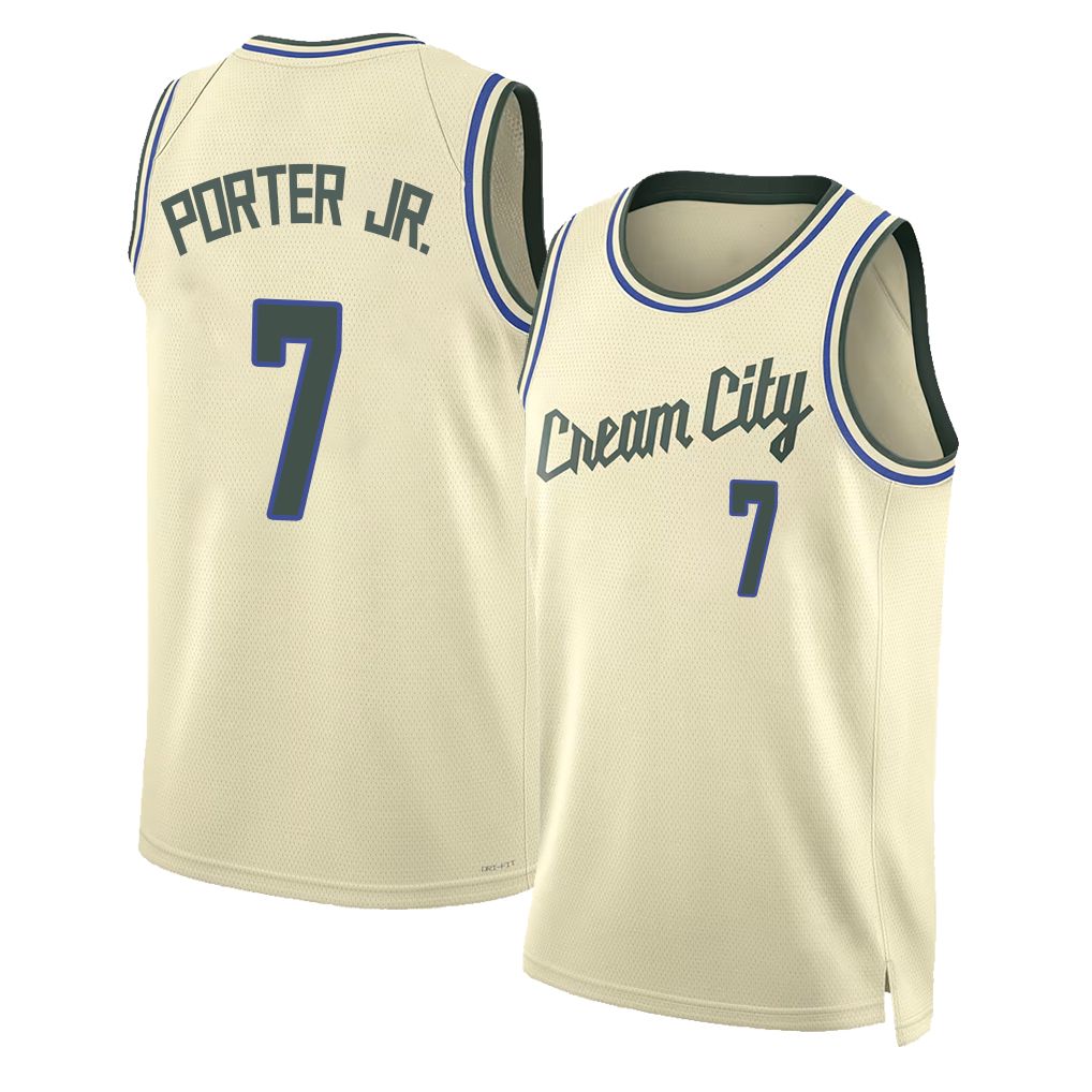 Milwaukee #7 Porter Jr. Player Basketball Sleeveless Cream Jersey Kevin For Adult Youth