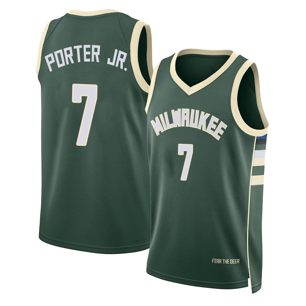 Milwaukee #7 Porter Jr. Player Basketball Sleeveless Green Jersey Kevin For Adult Youth