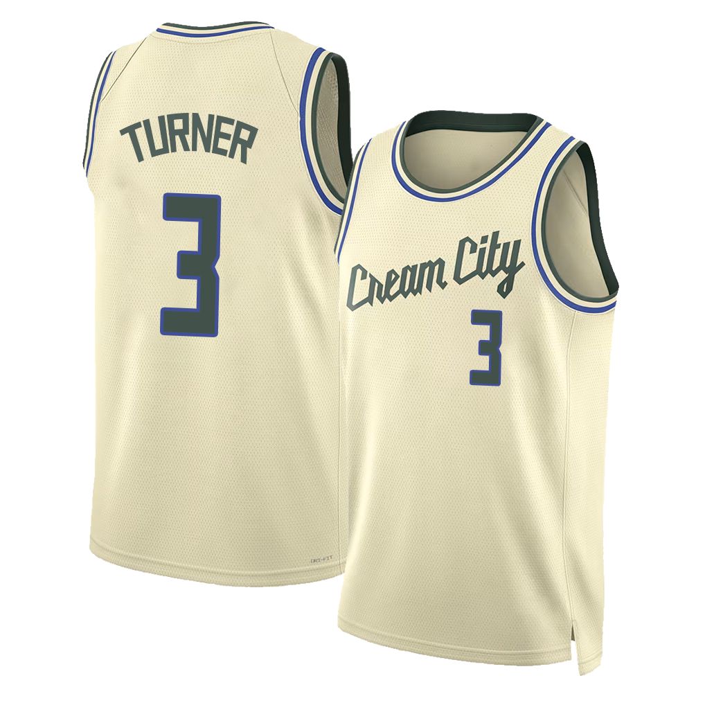 Milwaukee #3 Turner Player Basketball Sleeveless Cream Jersey Myles For Adult Youth