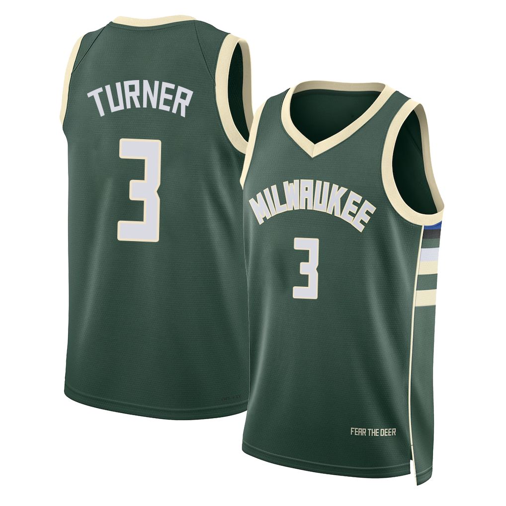 Milwaukee #3 Turner Player Basketball Sleeveless Green Jersey Myles For Adult Youth