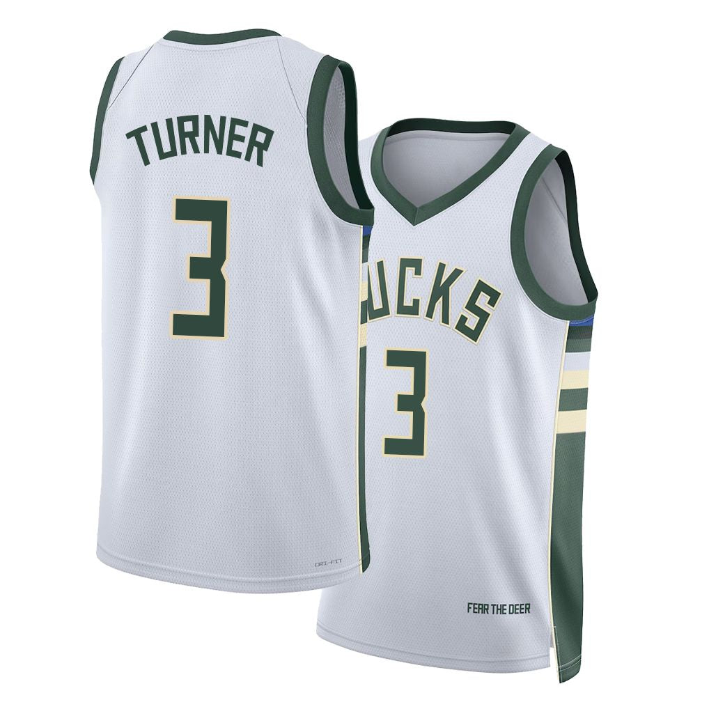Milwaukee #3 Turner Player Basketball Sleeveless White Jersey Myles For Adult Youth