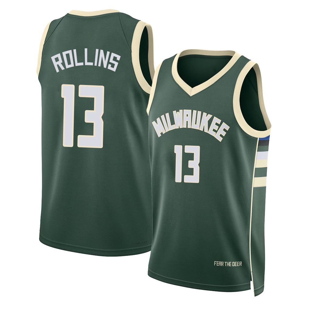 Milwaukee #13 Rollins Player Basketball Sleeveless Green Jersey Ryan For Adult Youth