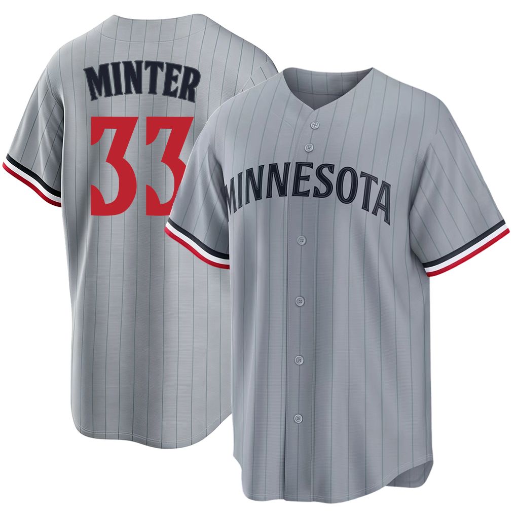 Minnesota #33 Minter Player Baseball Short Sleeve Gray Jersey A.J. For Men Women Youth Gift