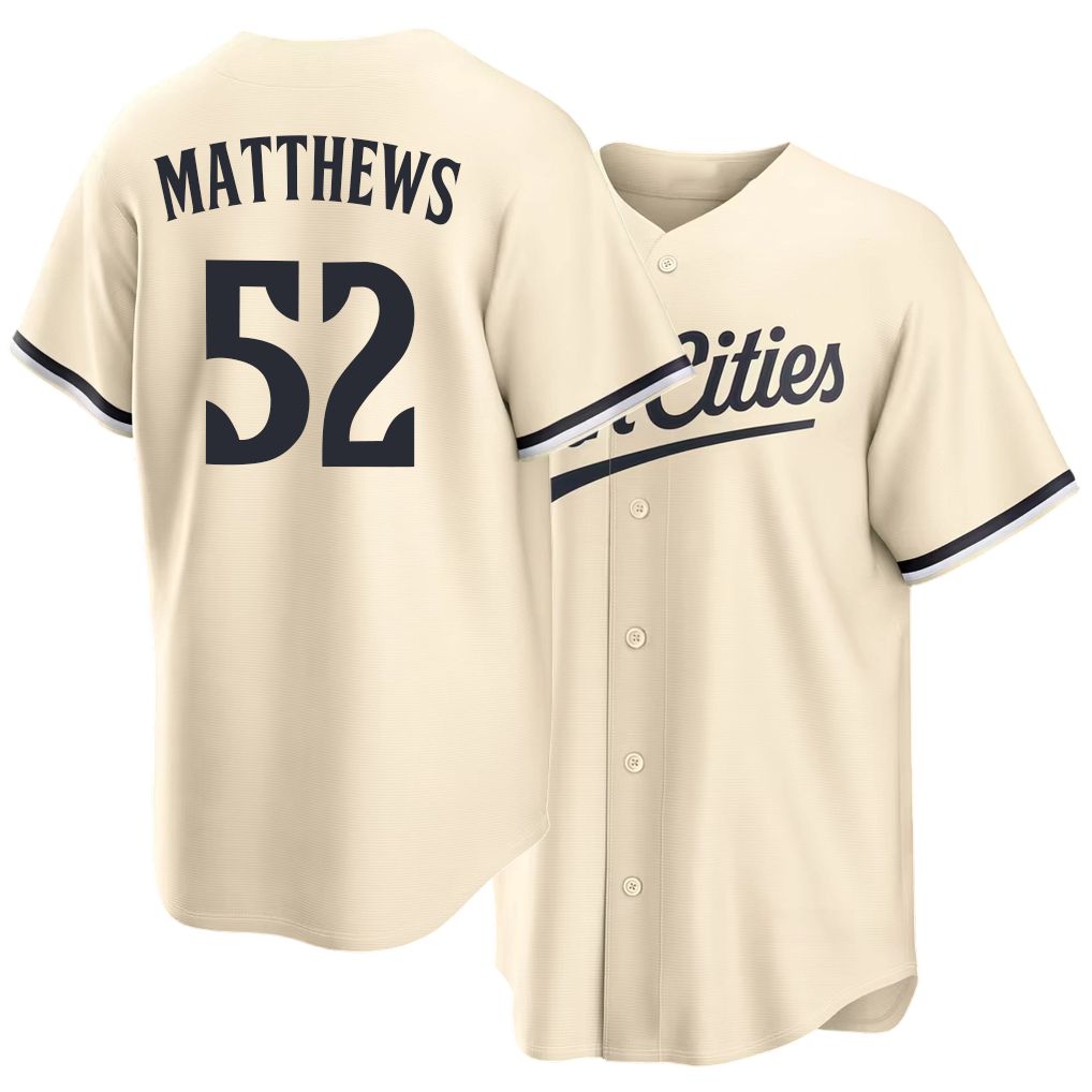 Minnesota #52 Matthews Player Baseball Short Sleeve Cream Jersey Zebby For Men Women Youth Gift
