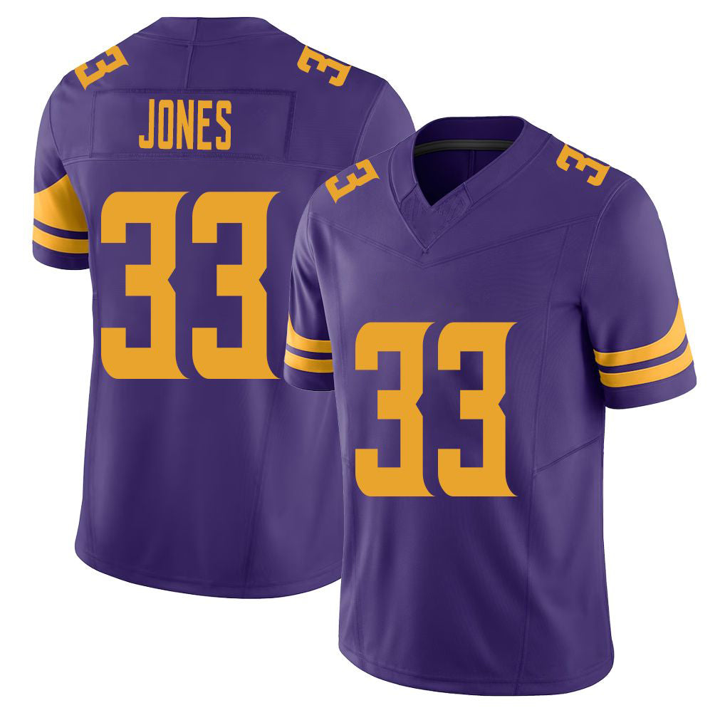 Minnesota #33 Jones Purple Player Football V Neck Short Sleeve Jersey Aaron For Men Youth Women Gift