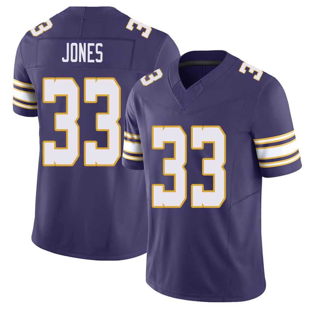Minnesota #33 Jones Player Football V Neck Short Sleeve Purple Jersey Aaron For Men Youth Women Gift