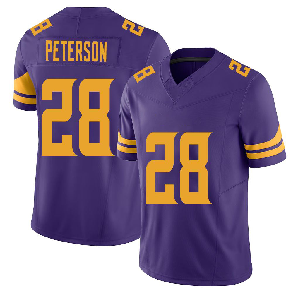 Minnesota #28 Peterson Purple Player Football V Neck Short Sleeve Jersey Adrian For Men Youth Women Gift